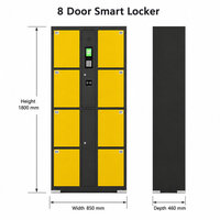 Casier intelligent à huit portes avec système d'accès par code-barres, RFID, empreinte digitale, code PIN, QR code et reconnaissance faciale pour casier de rangement de bureau