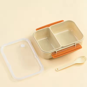 Large Capacity 3 Compartments Heatable Leak Proof Portable Square Plastic Bento <b>Lunch</b> <b>Box</b> Transparent Top Lid School Ready - Product Image 2