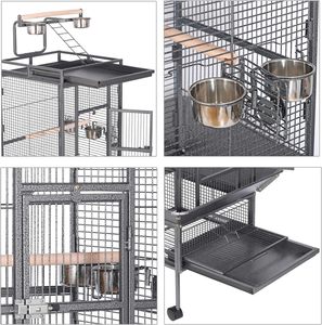 Toptan 68 inç lüks tasarımlar siyah çelik metal demir aviary kanarya budgie <span class=keywords><strong>finch</strong></span> pet büyük papağan aşk kuş kafesi satılık - Product Image 5