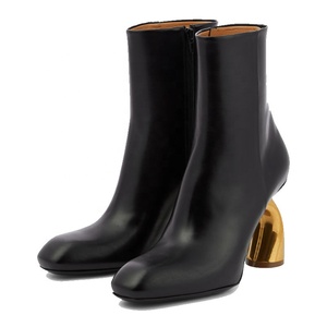 Gold <b>Hook</b> Heels Women Square Toe Ankle Boots Custom High-Heeled Solid <b>Shoes</b> Stretchy Side Zipper Short - Product Image 6