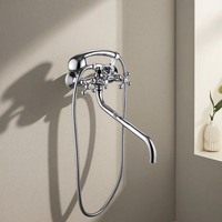 Ensemble de douche de salle de bain à long bec polyvalent à double usage en laiton et mitigeur de robinet de baignoire