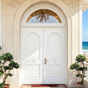 Portes d'entrée extérieures à double battant en teck massif, portes principales modernes américaines à arche ronde pour maisons - Product Image 2