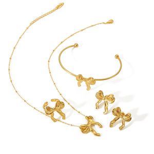 Bowknot Jewelry <b>Set</b> Stainless Steel Earrings Necklace <b>Bracelet</b> Party Fashion Women's Summer Accessory - Product Image 3