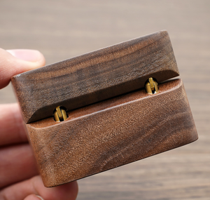 EleQueen Retro Solid Walnut Wood Engraved Magnetic Closure Velvet Lining Mini Square Jewelry <b>Gift</b> <b>Box</b> for Wedding - Product Image 2