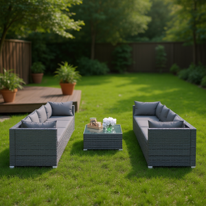 <b>Grey</b> Pe Rattan Garden Lounge Set With Powder Coated Steel <b>Frame</b> 6 Seater Outdoor Furniture Contemporary Design - Product Image 2