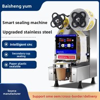 Scelleuse de gobelets en acier inoxydable personnalisée, machine de scellage intelligente entièrement automatique, compatible avec les gobelets de 90/95 mm pour le thé au lait, les jus de fruits