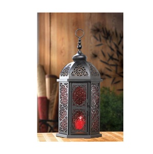Moroccan Style <b>Metal</b> <b>Lantern</b> Decorative Candle Holder Vintage Cutwork <b>Lantern</b> with Embossed Glass Panels for Home Decor - Product Image 4