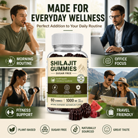 Gummies de Shilajit à Marque Blanche OEM 1000mg Sans Sucre à Base de Plantes Supplément de Shilajit de l'Himalaya pour l'Énergie et la Concentration 60 Comprimés