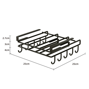 Organisateur de rangement suspendu sous l'armoire, finition en métal noir mat durable avec support pour planche à découper et crochets pour tasses - Product Image 3