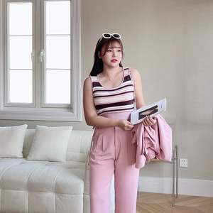 Runqi N8604 Camisole rayée grande taille bleue en polyester d'épaisseur moyenne pour femme - Product Image 5