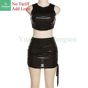 مجموعة لامعة شفافة للنساء صدرية بسيطة بدون خصر + فستان قميص مع مجموعة عصرية من ملابس الشارع - Product Image 3