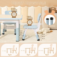 SINKIPA Table d'étude et de dessin moderne en bois écologique pour enfant, hauteur réglable, avec 2 chaises, pour les 3-8 ans, pour l'extérieur et la salle à manger