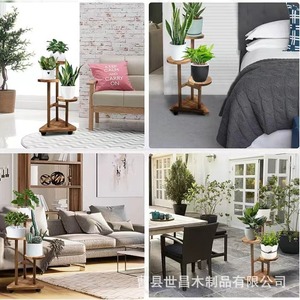 Soporte de madera para plantas, base redonda de varios niveles con ruedas para balcón, sala de estar, estudio, soporte para macetas de madera maciza - Product Image 1