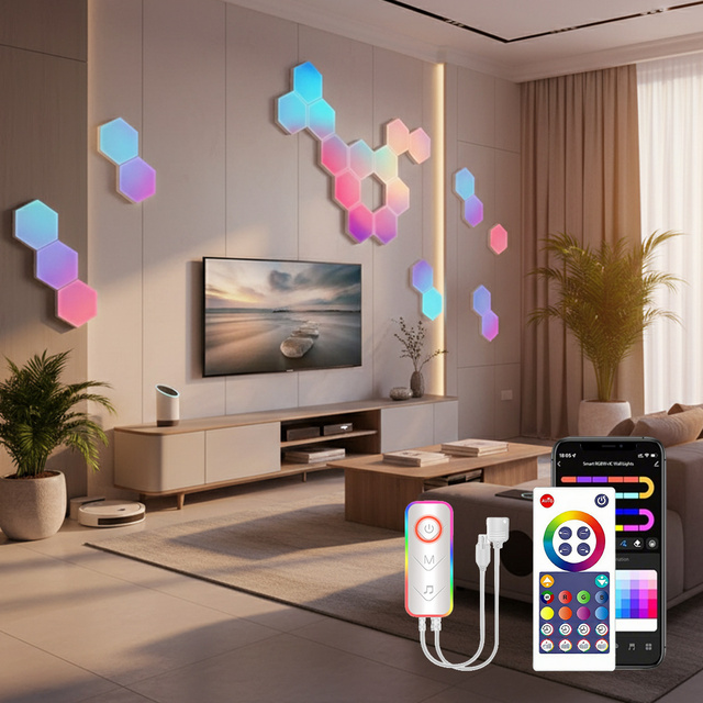 Smart Hexagon Wall Light RGB LED App Control Modular Honeycomb Panel Music Sync DIY Color Changing Ambient Lamp Gaming Decor USB