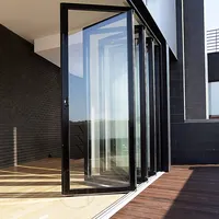Недорогие наружные складные двери со складками гармошкой, стеклянные раздвижные двери двойного сложения для внутреннего дворика, двухскладные алюминиевые складные двери