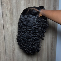 Perruque de luxe couleur mèches, en cheveux naturels, avec closure en dentelle 5x5, coupe courte dégradée, ondulations souples, frontale en dentelle, style pixie bob