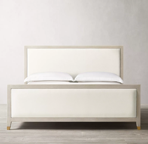 Lit Queen Size avec Pied de Lit Rhoohill RH Style Américain en Bois Massif avec Lin, Chambre à Coucher Moderne, Cuir Embossé Shagreen, Hôtel - Product Image 4