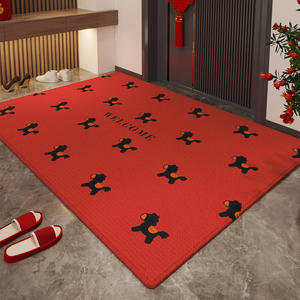 Alfombra de Entrada Rectangular con Diseño de Caballo Rojo Junhuan, de Poliéster y Felpa, Lavable a Máquina - Product Image 1
