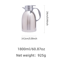 1800ml Dallah árabe olla de acero inoxidable 304 sin BPA tapa de plástico termo vacío cafetera