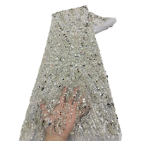 NI.AI Nouvelle Arrivée Tissu en Dentelle Brodé de Fleurs Scintillantes et de Perles, Tulle Brodé pour Fêtes