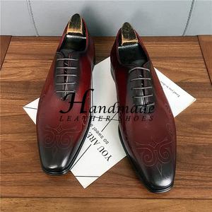 Nouvelles chaussures Oxford formelles pour hommes, en cuir artisanal, élégantes, gravées, pour mariage, chaussures Derby en cuir de vachette pour le marié - Product Image 1