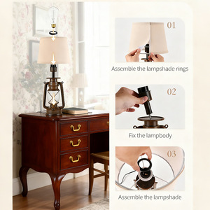 Retro Lantern Led Flame Effect Table Lamp Metal Base <b>With</b> Shade For Home Decor Christmas <b>Lighting</b> - Product Image 4