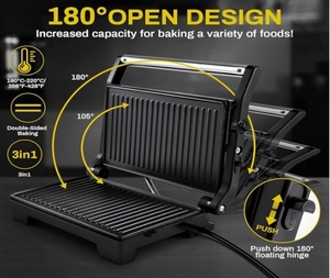 Machine à sandwich Panini Press 2 tranches de <span class=keywords><strong>plaques</strong></span> à revêtement antiadhésif pour gril à panini, ouverture à 180 degrés, plateau d'égouttement amovible - Product Image 6