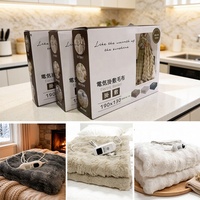 Plaid chauffant de luxe en fausse fourrure de lapin - Couverture électrique douillette à bulles avec protection contre la surchauffe, ultra douce et lavable en machine pour canapé