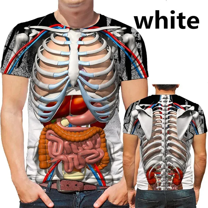 3D Printing Male Skeleton Internal Organs Graphic T Shirt For Men Human Structure Diagram Short Sleeve Funny T-shirt Tops Tee