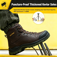 Bottes de sécurité pour travaux de construction, unisexes, avec embout en acier, en microfibre, en cuir Crazy Horse, semelle extérieure en PU, anti-écrasement, toutes saisons, pour l'usine