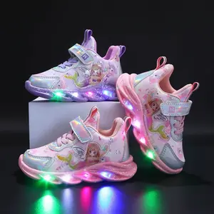 Spring new mermaid pink breathable casual sports children's shoes comfortable children's LED light shoes