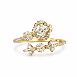 14K Gold Filled Cut VVS GRA Moissanite Trendy Rhodium Plated Exquisite Four Leaf Clover Open <b>Adjustable</b> Girls <b>Ring</b> - Product Image 1