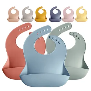 Unisex Adjustable Fit Waterproof BPA Free Soft Durable Silicone Baby Bib with Large Pocket Food Catcher