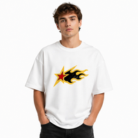 T-shirt Homme Manches Courtes Oversize en Coton Épais 300 g/m² avec Impression Craquelée sur Tissu Jersey Lavé, Style Punk, Idéal pour les Voyages et Activités de Plein Air, Conception Personnalisée ODM