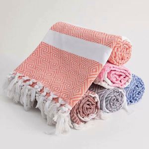 Serviette de plage turque personnalisée, sans sable, recyclée, blanche, séchage rapide, 100% coton, fabriquée en Turquie - Product Image 1