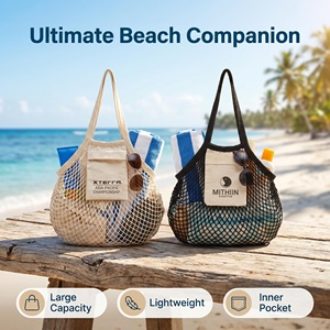 Sac fourre-tout pliable léger en coton et maille avec poche intérieure, sac de shopping grande capacité avec poche intérieure - Product Image 4