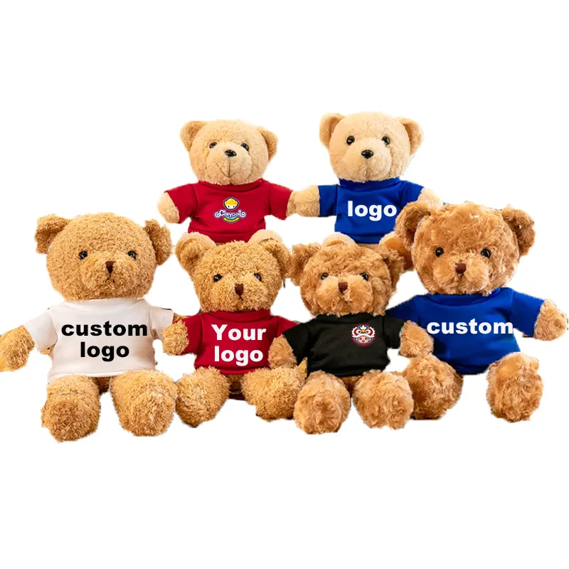 OEM lucu boneka binatang lembut kustom mainan maskot lembut beruang Teddy dengan kaus Logo kustom beruang Teddy untuk promosi perusahaan