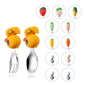 Nuovo Set di Cucchiai Riutilizzabili in Acciaio Inox con Motivo Frutta, Design Classico per Bambini, Set per Alimenti Supplementari 304, Carota - Product Image 6
