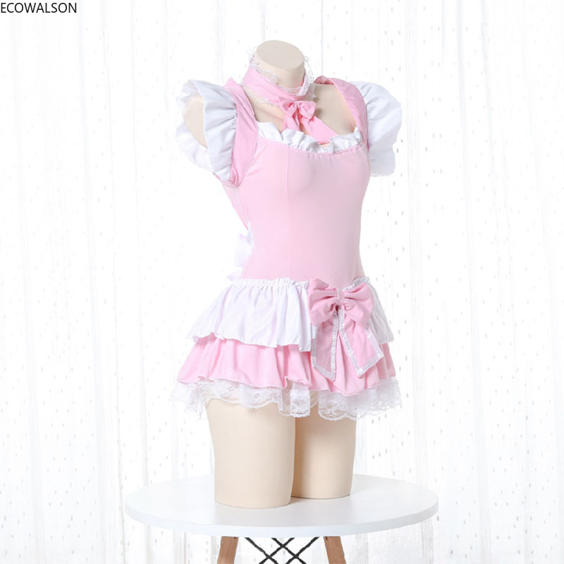 open lace back dress Pink cafe maid dress  Cutiekill