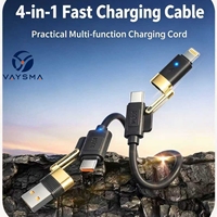 Câble de charge rapide rétractable 3-en-1 100W 1,2m avec 5 vitesses réglables, double entrée USB Type C pour téléphones portables, appareils photo et lecteurs de codes-barres