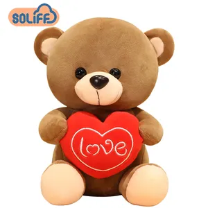 Ours en peluche doux personnalisé pour la saint-valentin, cadeaux en gros, cœur sur pieds