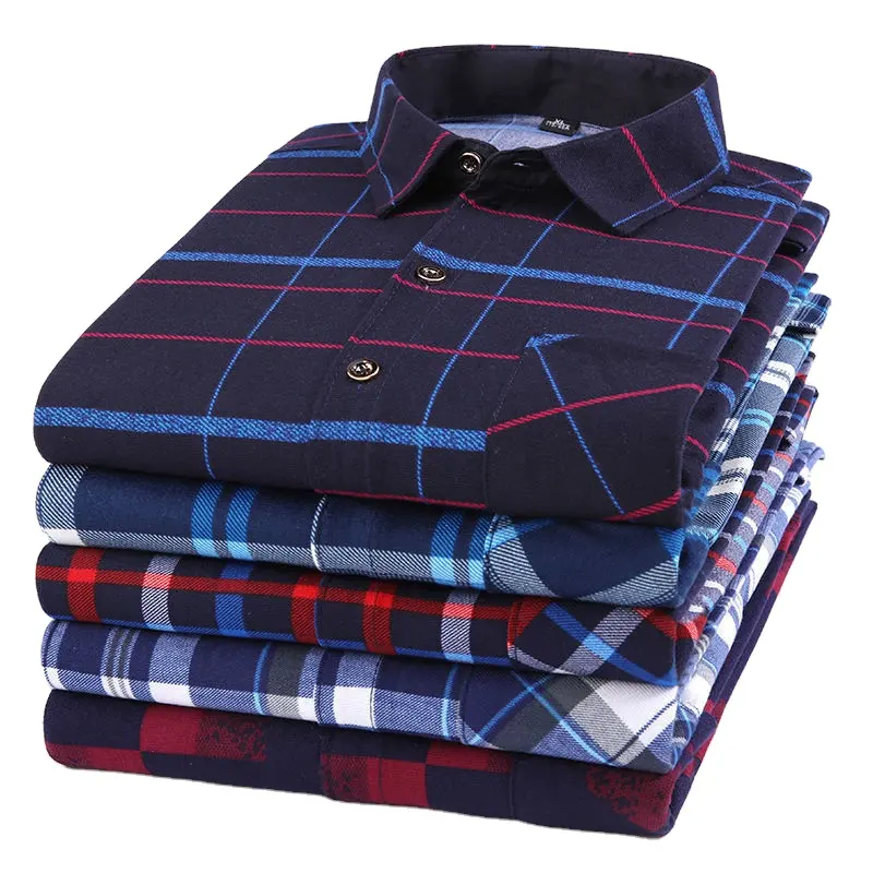 New Fashion Blue Casual Shirt England Style Stand-up Collar Polo T Shirts Plaid Long Sleeve Men's Shirts