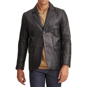 Custom Men's Leather <b>Blazer</b> Regular Fit British Style Notched Collar Classic <b>Button</b> Closure Woven Fabric - Product Image 4