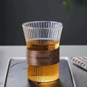 זכוכית כוס קפה לשימוש חוזר עם עץ כיסוי ביתי מים כוס חלב לשתות תה כוס
