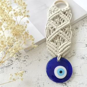 Tapisserie murale en <span class=keywords><strong>macramé</strong></span> <span class=keywords><strong>bleu</strong></span> œil turc faite à la main, décoration, ornement, pendentifs Nazar, mauvais œil, décoration intérieure pour la bonne chance - Product Image 3