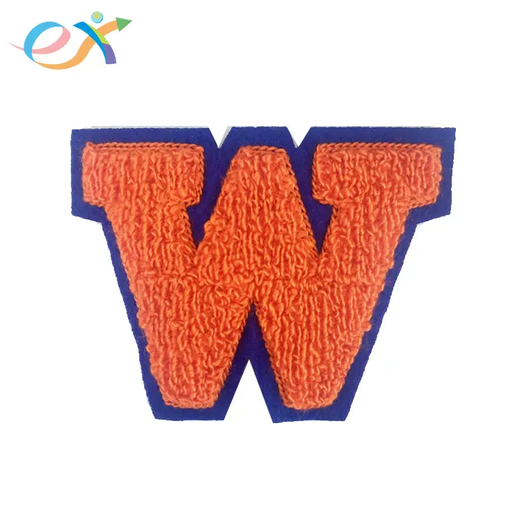 custom sew on embroidered chenille varsity letterman jacket patches W letter