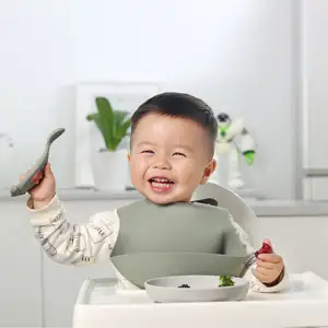 2022 baru 100% Food Grade 5-pak perlengkapan produk bayi silikon Bib sendok dan mangkuk Set alat makan bayi