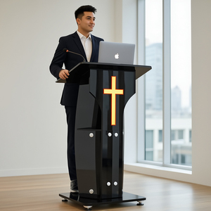 Pupitre Personnalisé Haut <span class=keywords><strong>de</strong></span> Gamme en Verre et Acier Inoxydable, Design Moderne en Croix pour Mariages, Discours, <span class=keywords><strong>Église</strong></span>s, Usage Commercial - Product Image 1