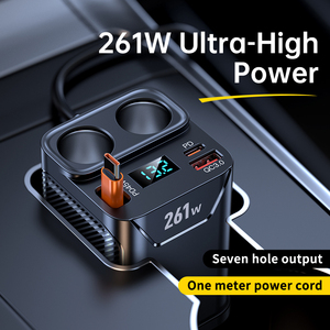 261W 7IN1 Car charger with 1meter Extension Cable Dual PD Ports 2QC 3.0 Fast <b>charging</b> Simultaneously individuals Car charger - Product Image 2