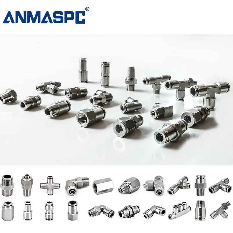 PE/PL/PM/PC/PV Pneumatic Stainless Steel Bulkhead Fittings Pipe Push To Connect Air Tube Pneumatic Fitting Connector